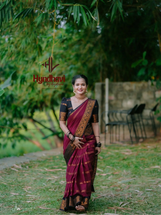 Maroon Black Kanchi Cotton Silk Saree